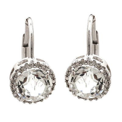Pre Orden - Aretes de Dama Plata 925 Colgantes Topacio Blanco con Halo