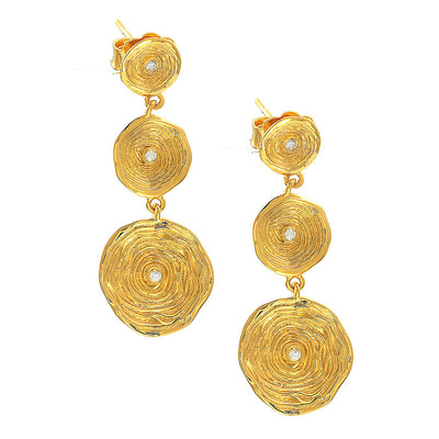 Pre Orden - Aretes de Dama Plata 925 Colgantes Tres Discos Dorados Texturizados