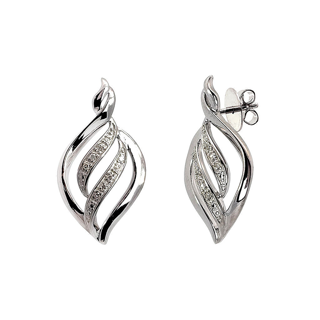 Aretes de Dama Plata 925 Hoja Calada con Circonios