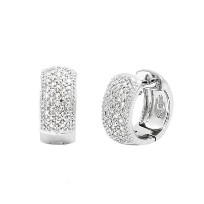 Pre Orden - Aretes de Dama Plata 925 Huggie Ancho Pavé