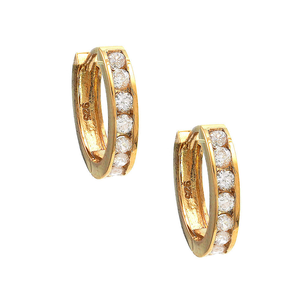 Aretes de Dama Plata 925 Huggie Canal de Circonios Dorados