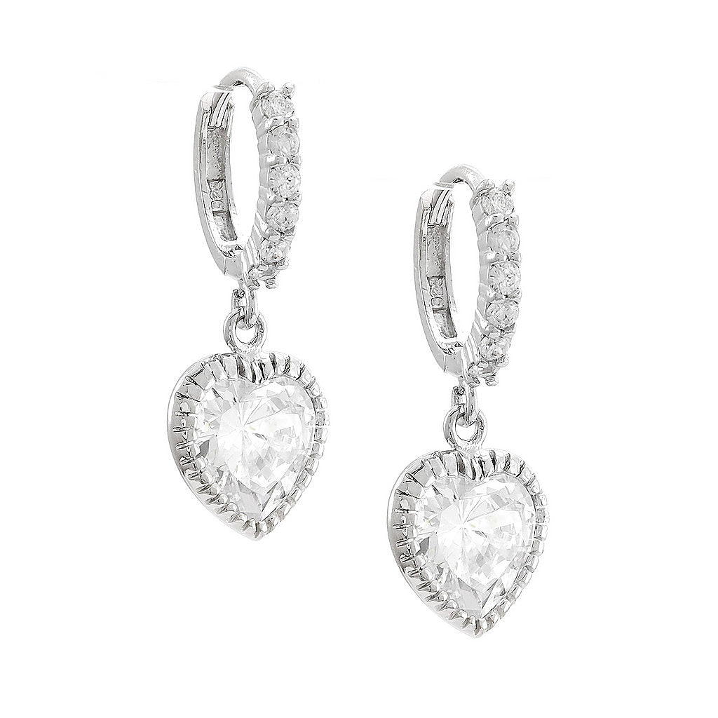 Aretes de Dama Plata 925 Huggie con Corazón de Circonio Colgante