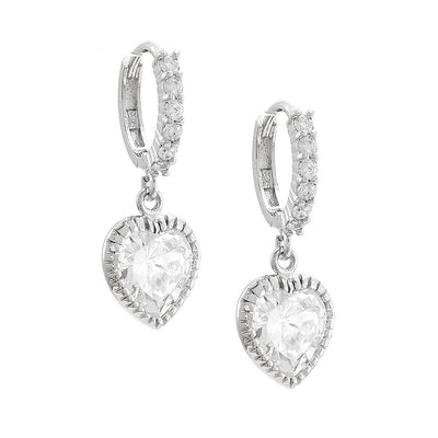 Pre Orden - Aretes de Dama Plata 925 Huggie con Corazón de Circonio Colgante