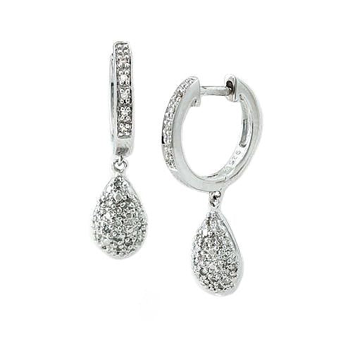 Aretes de Dama Plata 925 Huggie con Gota Pavé Colgante