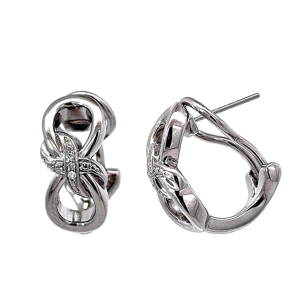 Aretes de Dama Plata 925 Huggie Nudo Entrelazado con Circonios