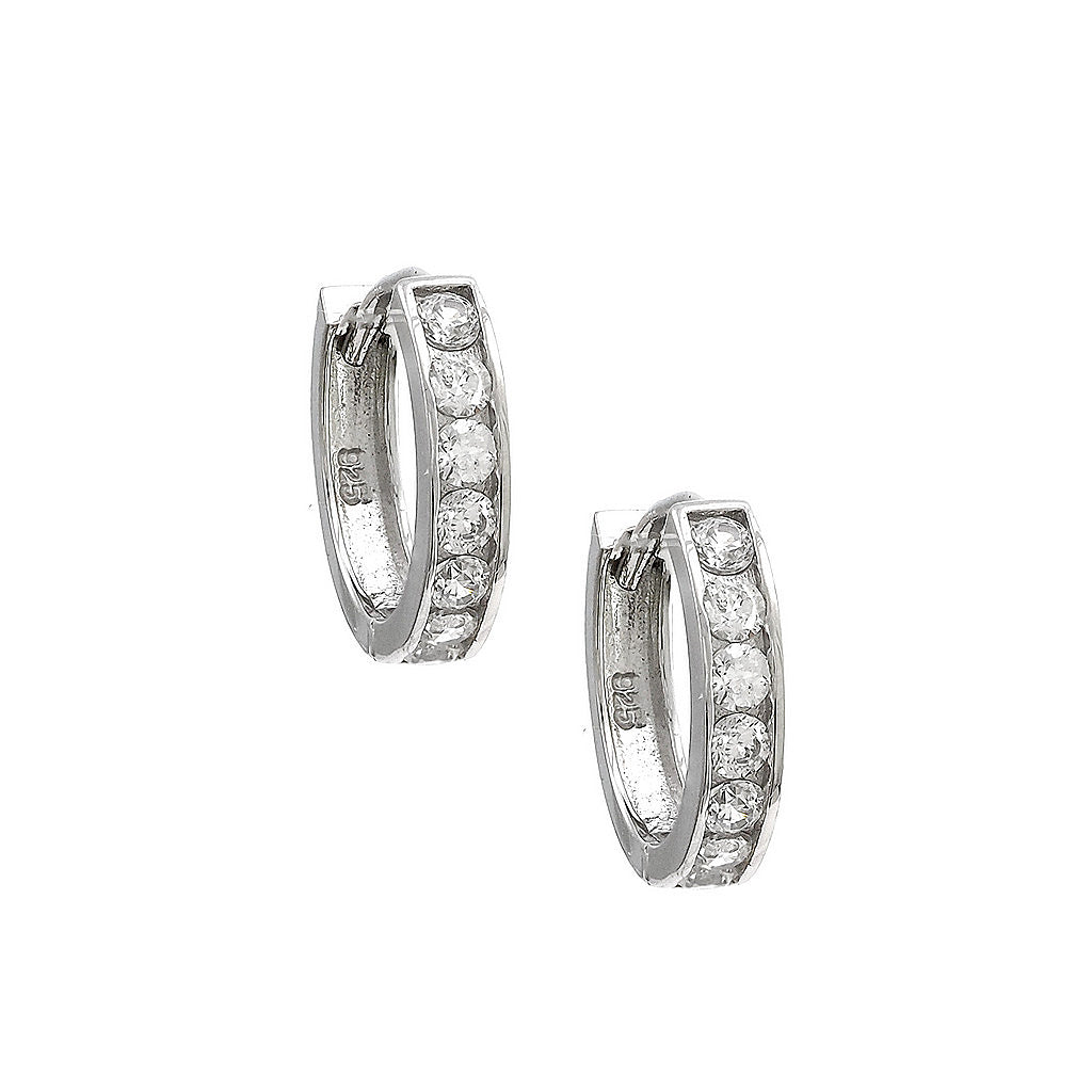 Aretes de Dama Plata 925 Huggie Pequeños Canal de Circonios Plateados