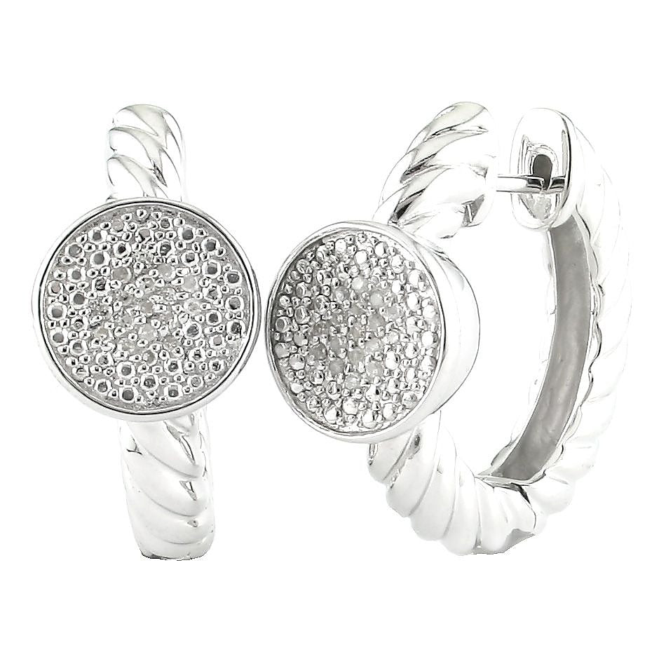 Aretes de Dama Plata 925 Huggie Torzal con Disco Pavé
