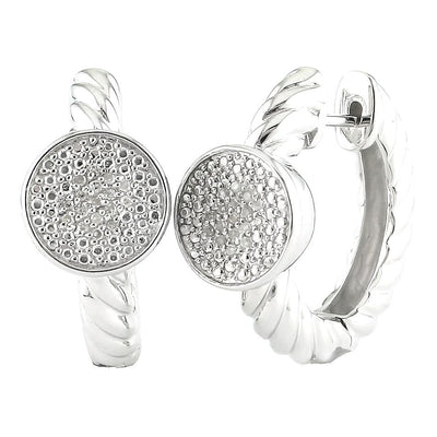 Pre Orden - Aretes de Dama Plata 925 Huggie Torzal con Disco Pavé