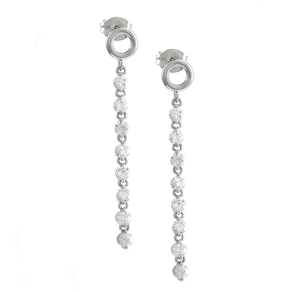 Aretes de Dama Plata 925 Largos Aro con Línea de Circonios