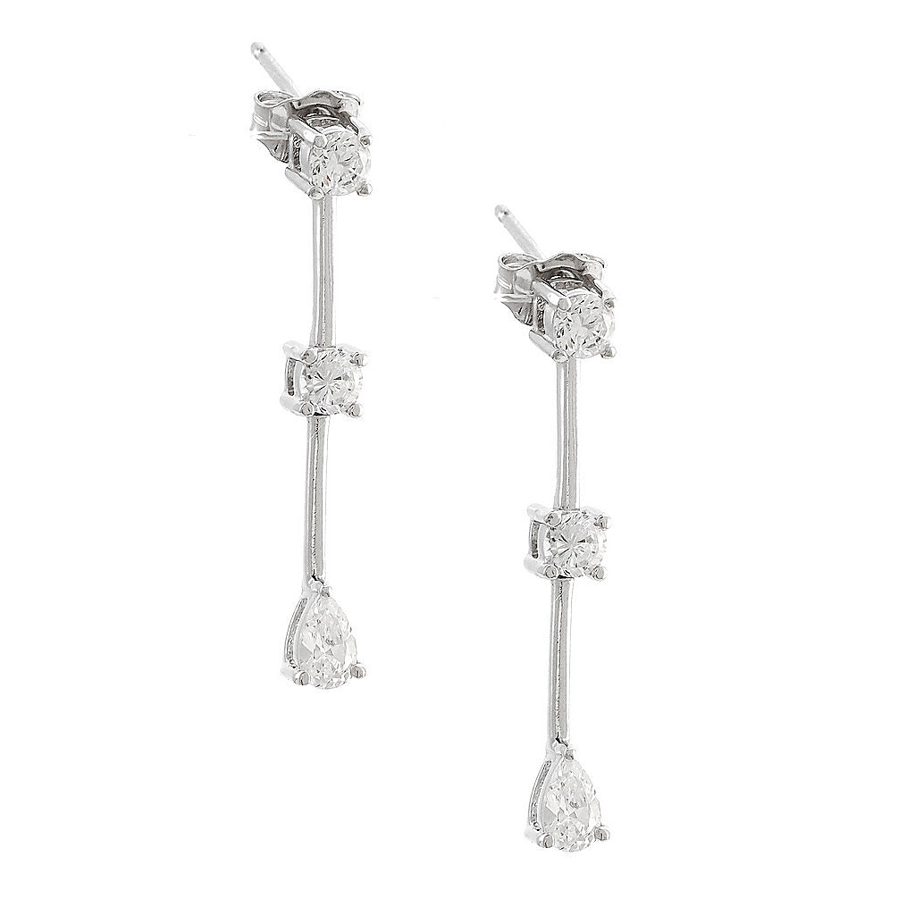 Aretes de Dama Plata 925 Largos Barra con Circonios y Gota