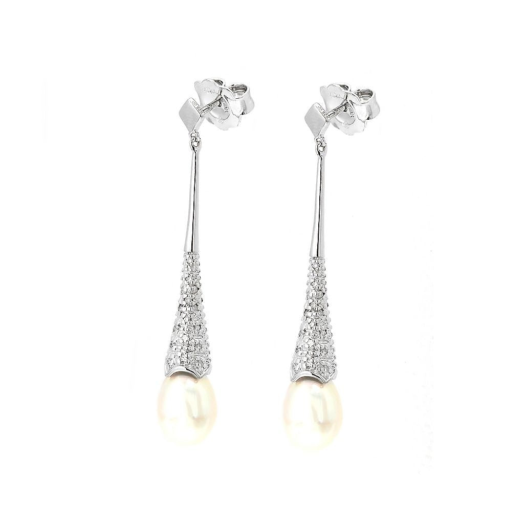 Aretes de Dama Plata 925 Largos Barra Cónica con Perla