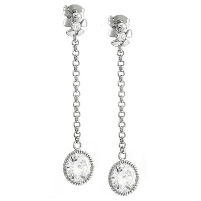 Pre Orden - Aretes de Dama Plata 925 Largos Cadena con Circonio Redondo Colgante