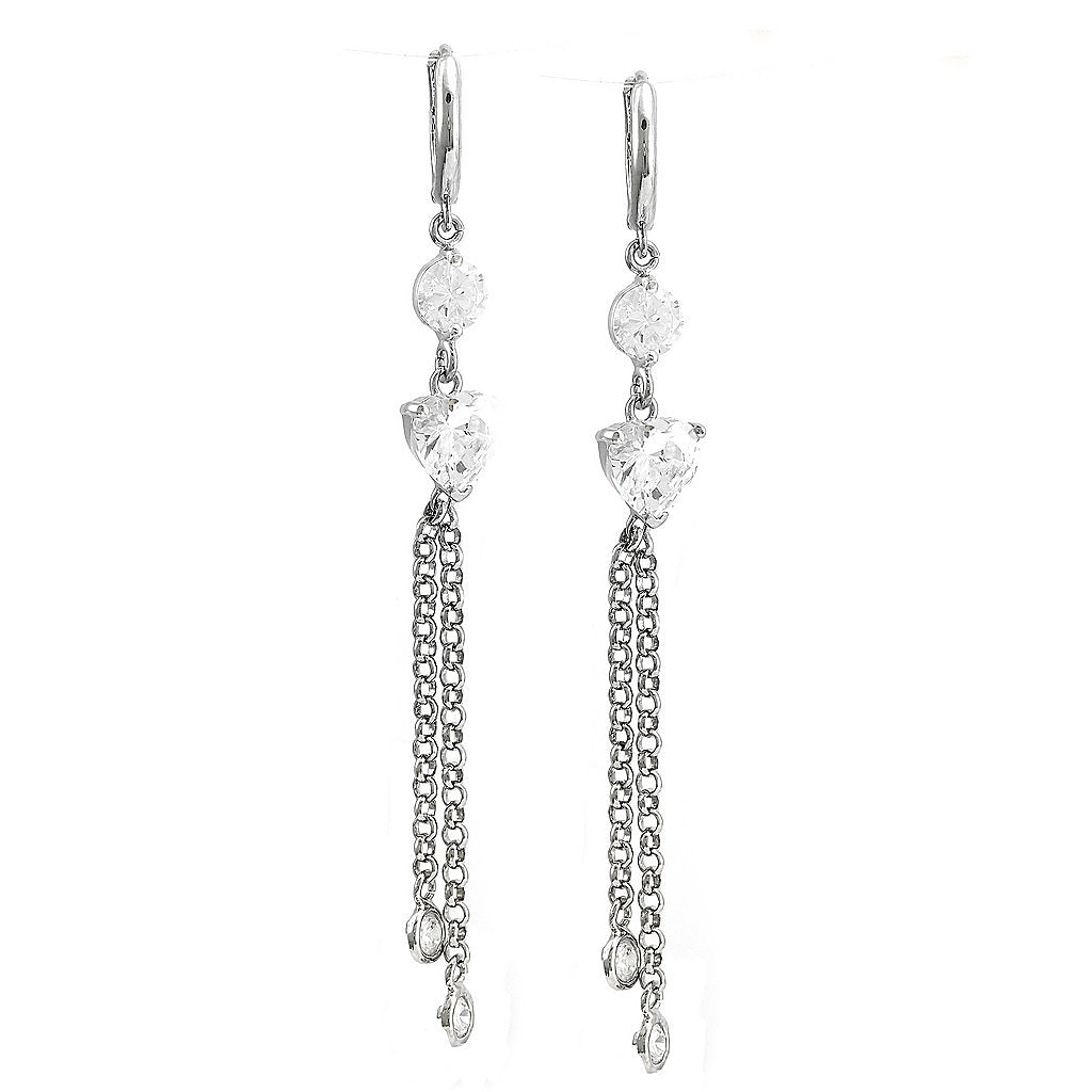 Aretes de Dama Plata 925 Largos Cadenas Colgantes con Circonios
