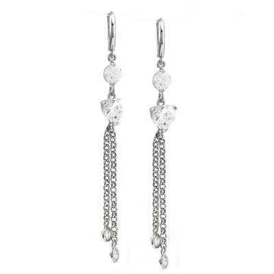 Pre Orden - Aretes de Dama Plata 925 Largos Cadenas Colgantes con Circonios