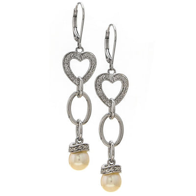Pre Orden - Aretes de Dama Plata 925 Largos Corazón y Eslabones con Perla