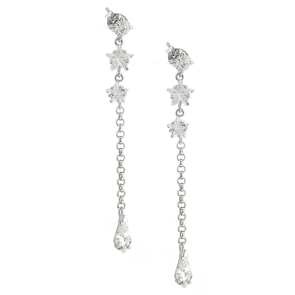 Aretes de Dama Plata 925 Largos Estrellas y Gota de Circonio