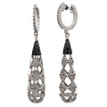 Aretes de Dama Plata 925 Largos Gota Calada con Circonios Blancos y Negros
