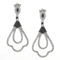 Aretes de Dama Plata 925 Largos Gota Calada con Topacio Blanco y Piedras Negras