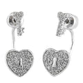 Aretes de Dama Plata 925 Llave y Candado Corazón con Circonios