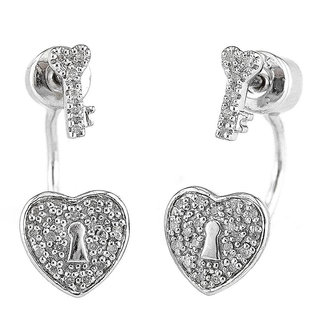 Aretes de Dama Plata 925 Llave y Candado Corazón con Circonios