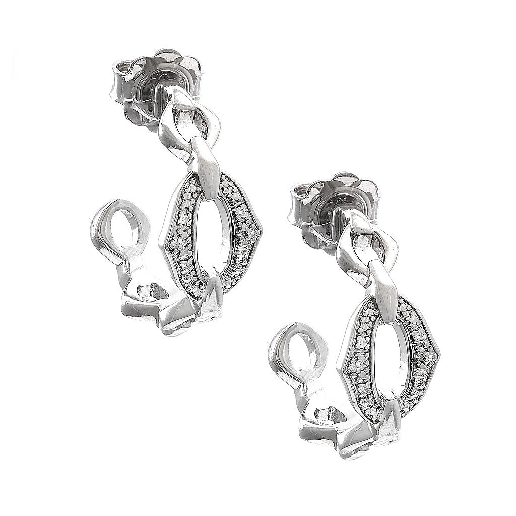 Aretes de Dama Plata 925 Media Arracada Eslabones con Circonios