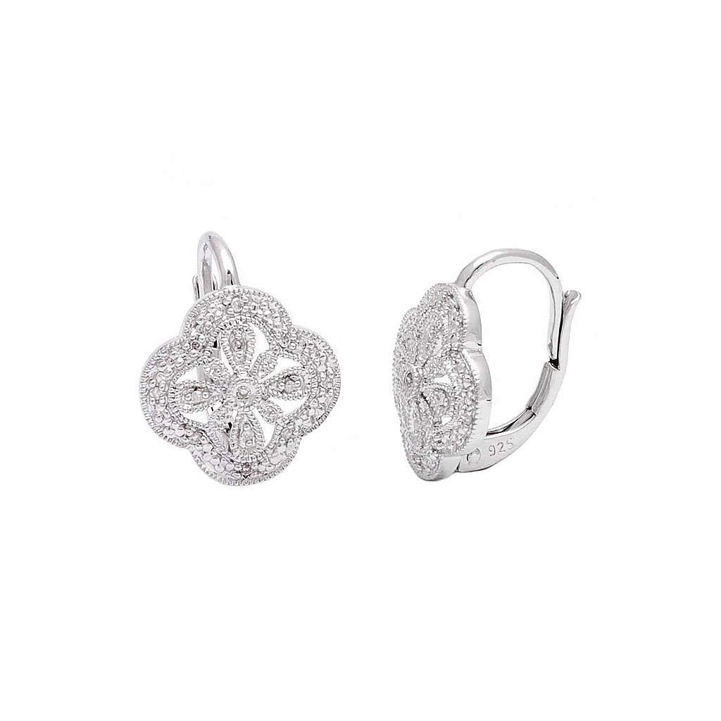 Aretes de Dama Plata 925 Palanca Flor Calada con Circonios