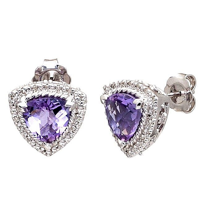 Aretes de Dama Plata 925 Topos Amatista Trillón con Halo