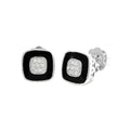 Aretes de Dama Plata 925 Topos Cuadrados Esmalte Negro y Circonios