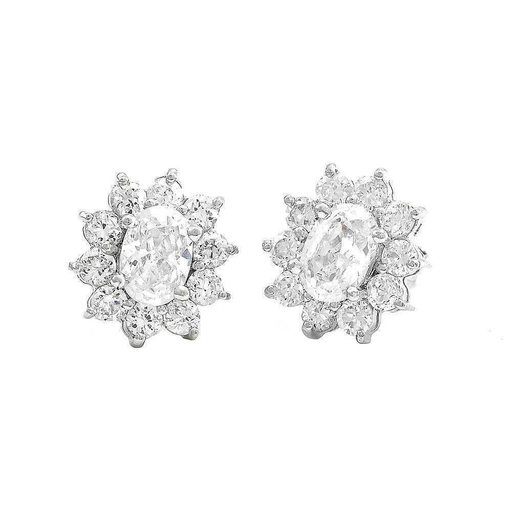 Aretes de Dama Plata 925 Topos Flor con Circonio Ovalado al Centro