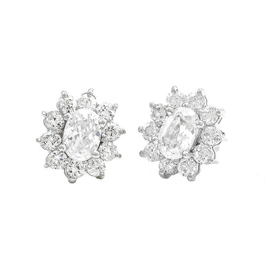 Pre Orden - Aretes de Dama Plata 925 Topos Flor con Circonio Ovalado al Centro