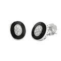 Aretes de Dama Plata 925 Topos Ovalados Esmalte Negro y Circonios