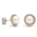 Aretes de Dama Plata 925 Topos Perla con Halo Grande