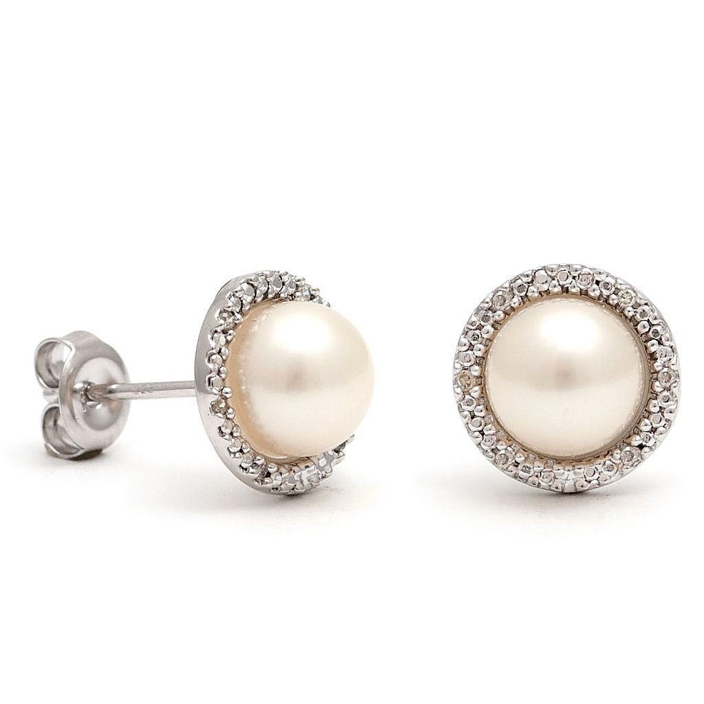 Aretes de Dama Plata 925 Topos Perla con Halo Grande