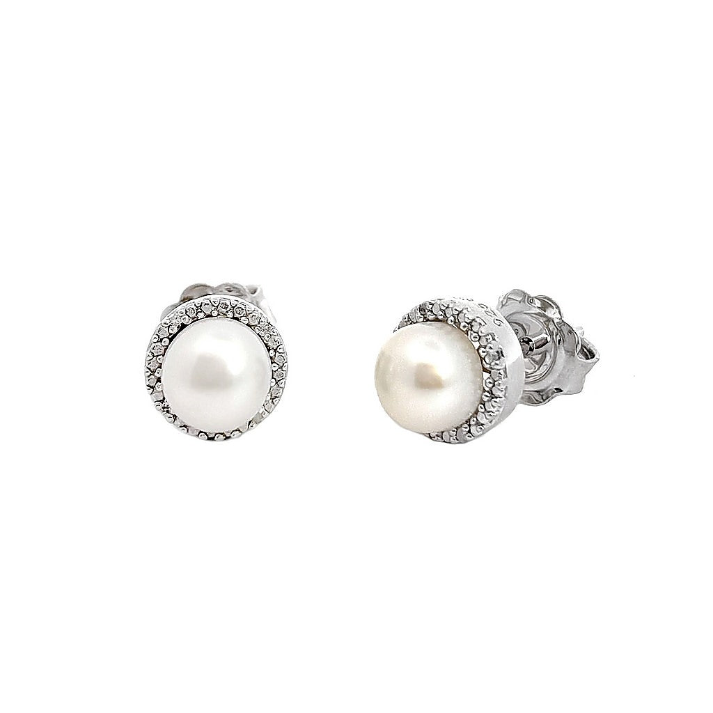 Aretes de Dama Plata 925 Topos Perla con Halo