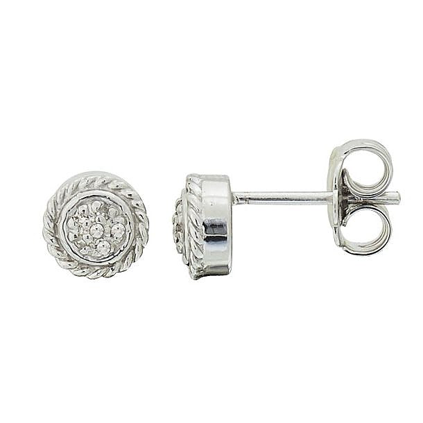 Aretes de Dama Plata 925 Topos Redondos Trenzados con Circonio