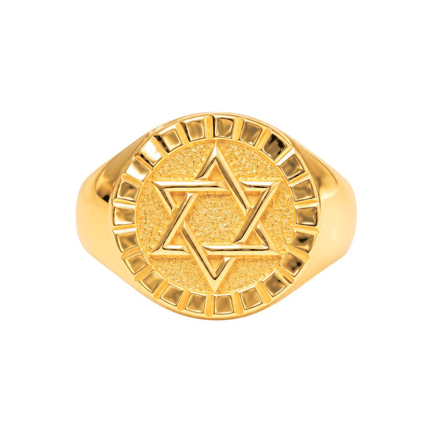 Anillo de Hombre Oro 10k Estrella de David Satinada