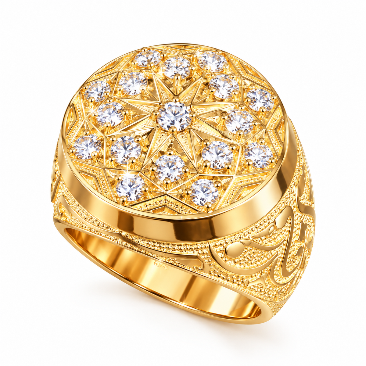 Anillo de Hombre Oro 10k Sello Estrella con Circonios