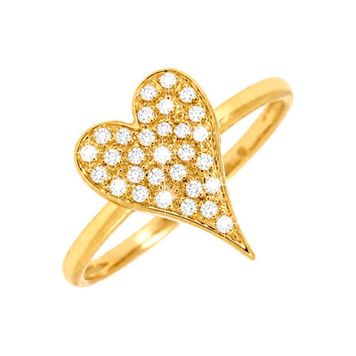 9x12mm Anillo de Dama Oro 14k Corazón Alargado con Pavé de Diamantes Naturales