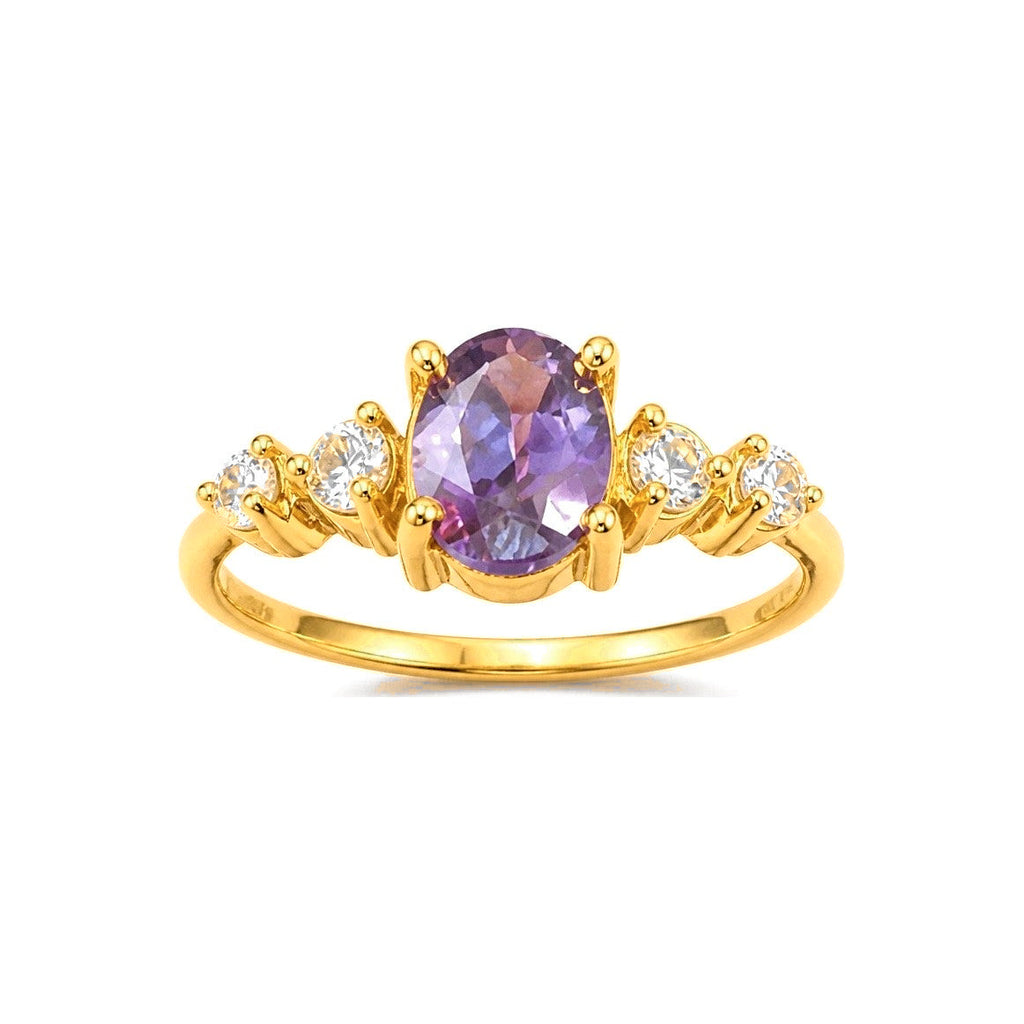 Anillo de Dama Oro 10k Piedra Morada con Circonios