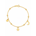 Brazalete de Dama Oro 14k con Dijes de Corazón, Estrella y Luna