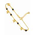 Brazalete de Dama Oro 14k con Dijes de Corazón y Ónix Negro