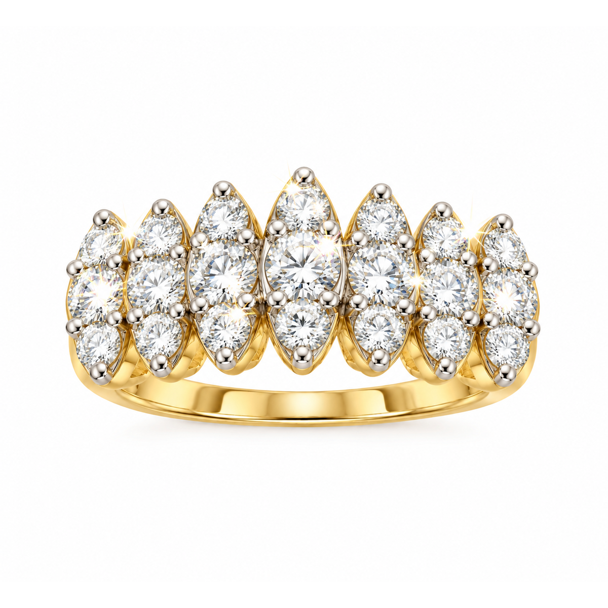 Anillo de Matrimonio para Dama Oro 14k Dos Tonos Hilera de Diamantes Naturales