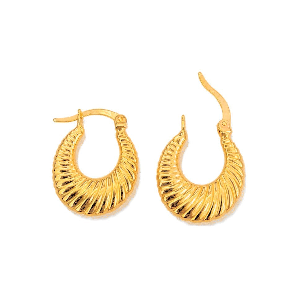 Aretes de Dama Oro 10k Argolla Acanalada Croissant