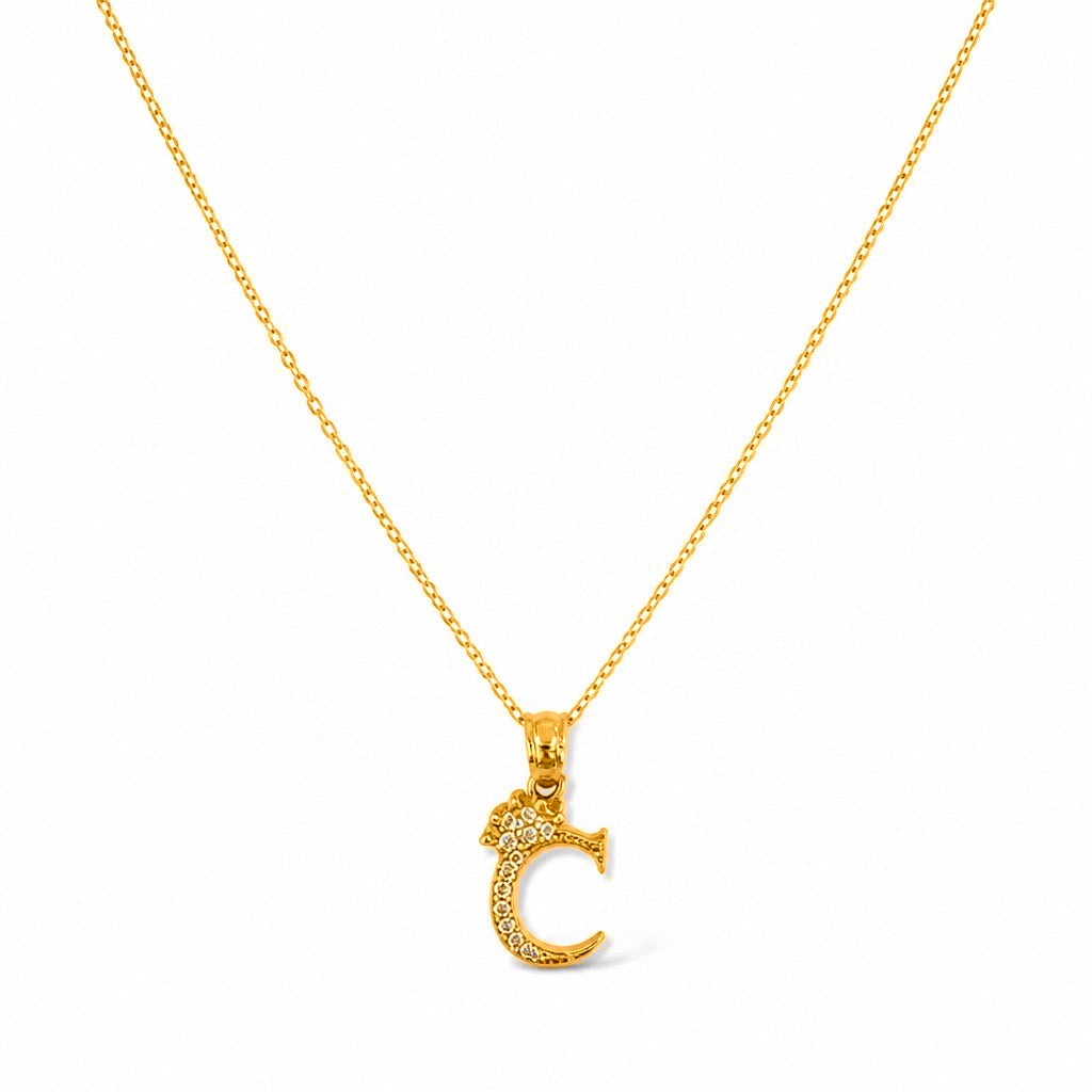 Cadena con Dije Letra C Coronada Oro 10k