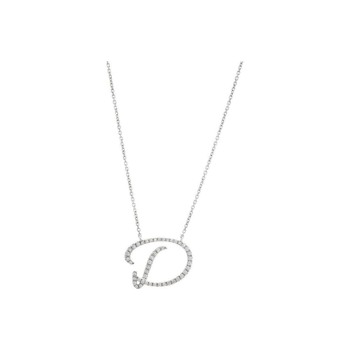 16.5x12.3mm Collar Oro Blanco 14k Inicial Pavé con Diamantes Naturales