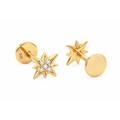 4mm Piercing de Cartílago Oro 14k Estrella con Diamantes Naturales