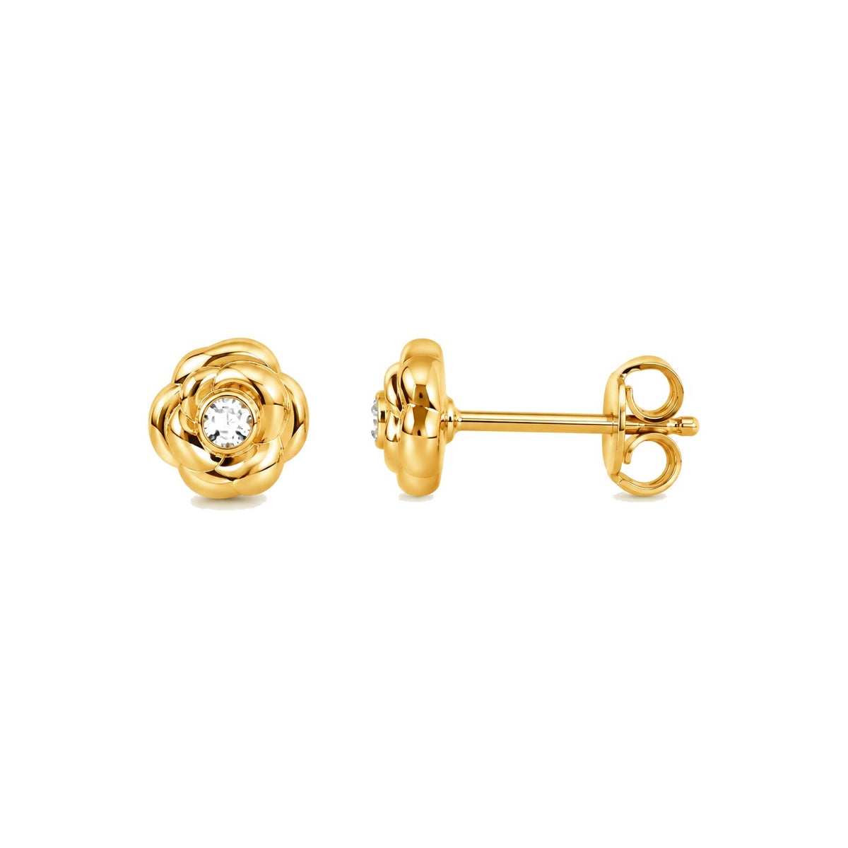 Aretes de Dama Oro 14k Flor Rosa con Circonio