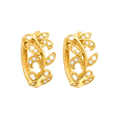 6x11mm Aretes de Dama Oro 14k Aro Floral con Diamantes Naturales