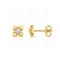 Aretes de Dama Oro 14k Solitario con Garras Cuadradas
