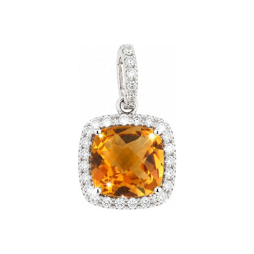10.3x10.2mm Dije Citrina Cojín Oro Blanco 14k con Halo de Diamantes Naturales